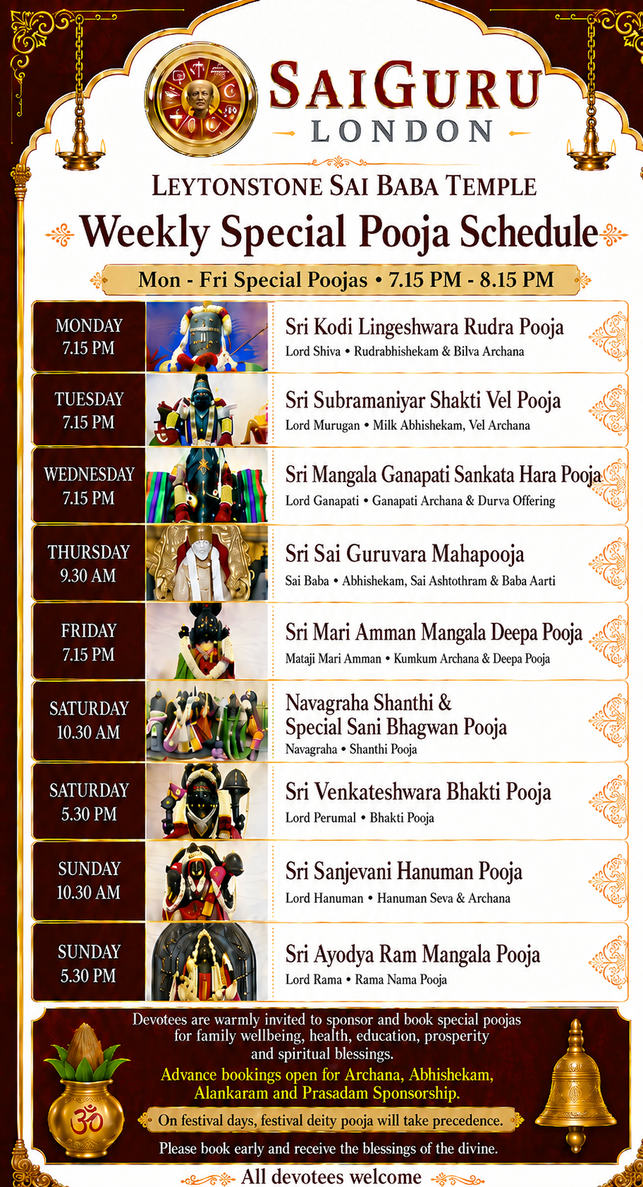 Weekly Pooja for ALL Deities